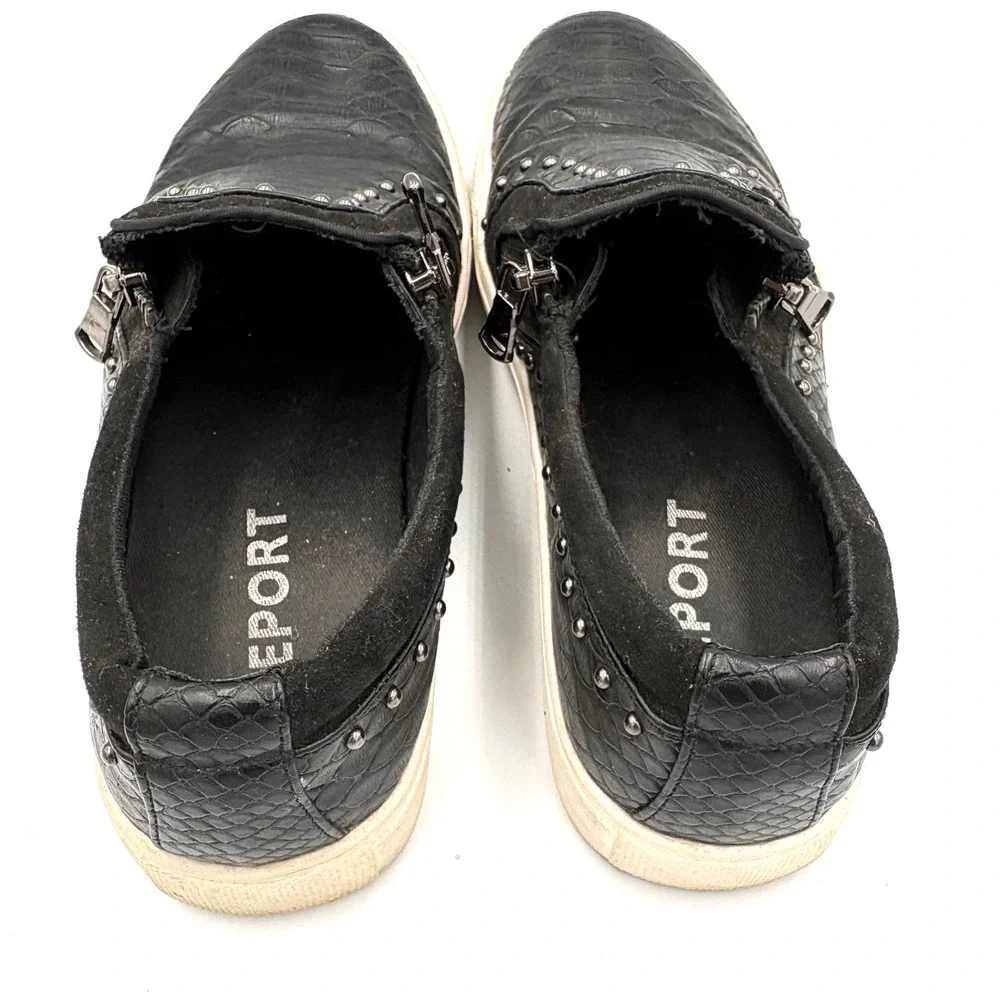 Report Andre Black Snakeskin Embossed Studded Zip‎ Slip On Sneakers Womens 6.5